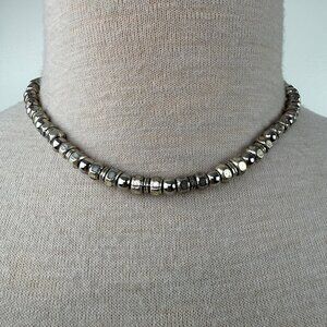 Silver Tone Beaded Necklace Heavy 16"